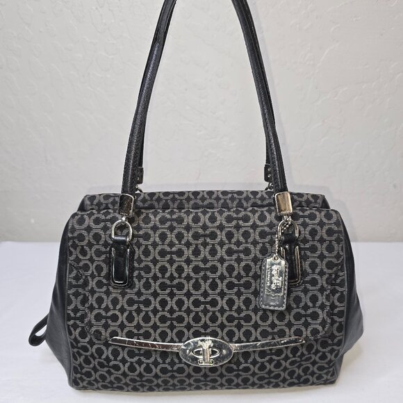 Coach Madison Black Gray East West Op Art Needlepoint Satchel 25215 - Picture 1 of 10